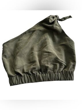 Zara Olive Halter Crop Top with Knotted Shoulder